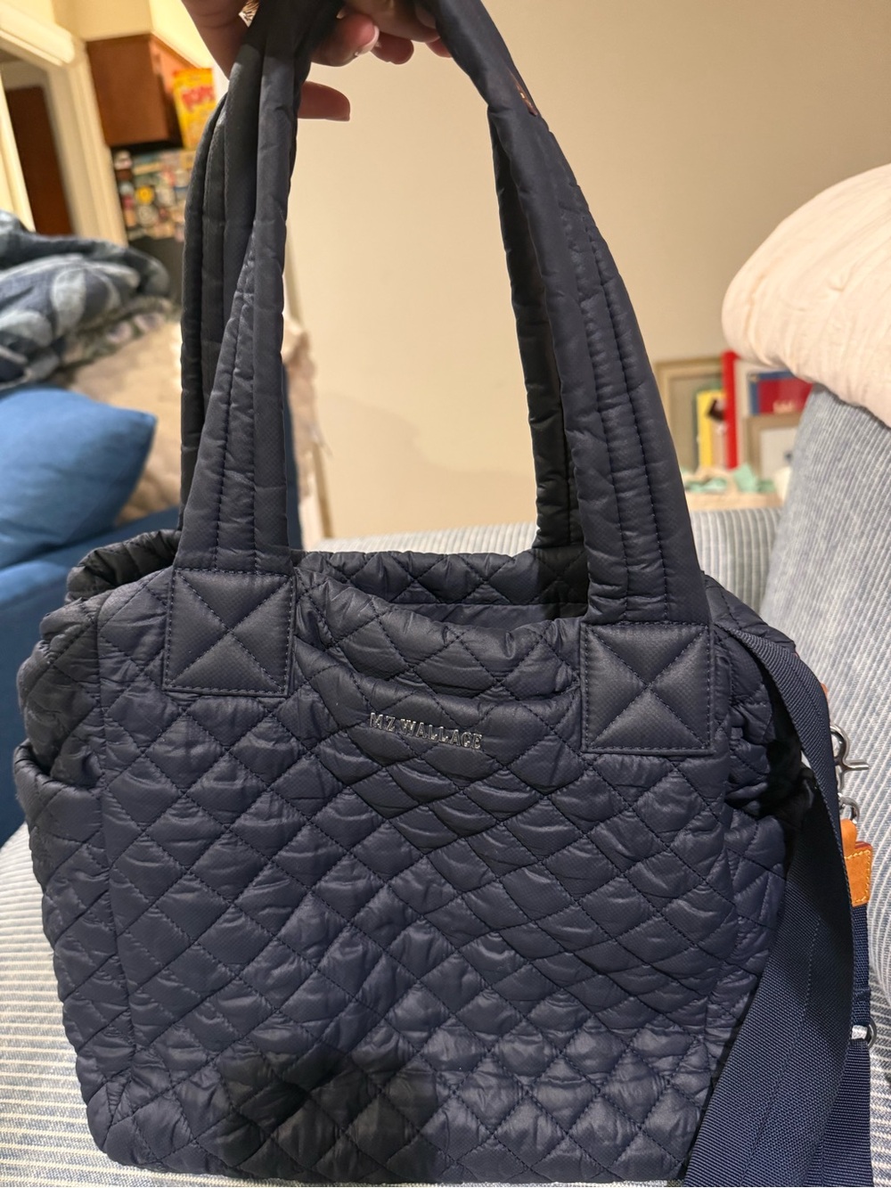 MZ Wallace Quilted Navy Nylon Tote